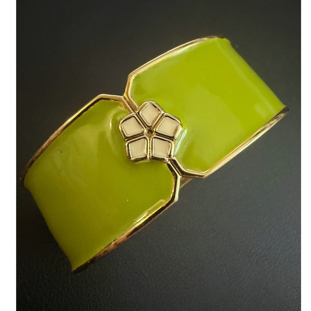 Trina Turk Cuff Bracelet Lime Green Enamel Gold Tone